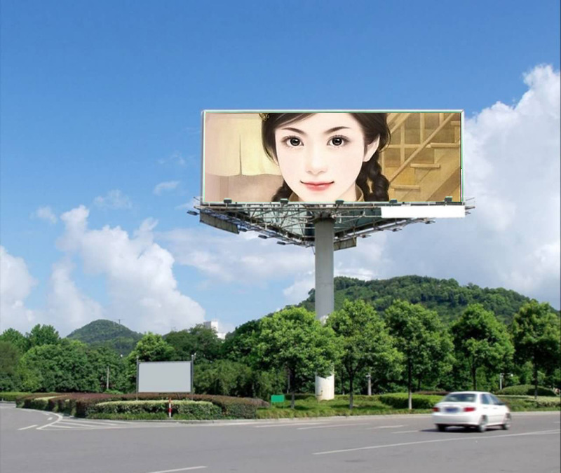 蓝天白云下的路边广告牌照片合成