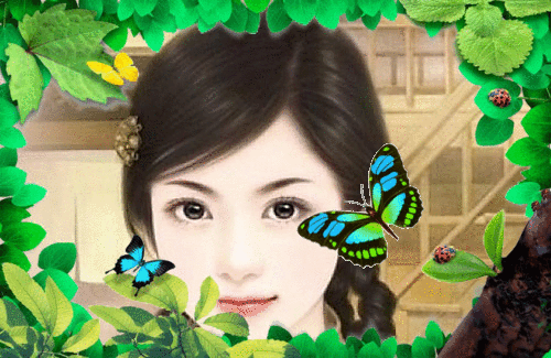 春日绿色蝴蝶动图照片合成