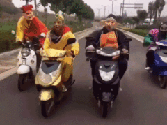 师徒四人骑摩托动图表情